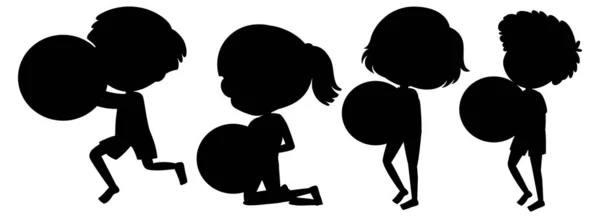 Ensemble Illustration Personnage Dessin Animé Silhouette Enfants — Image vectorielle