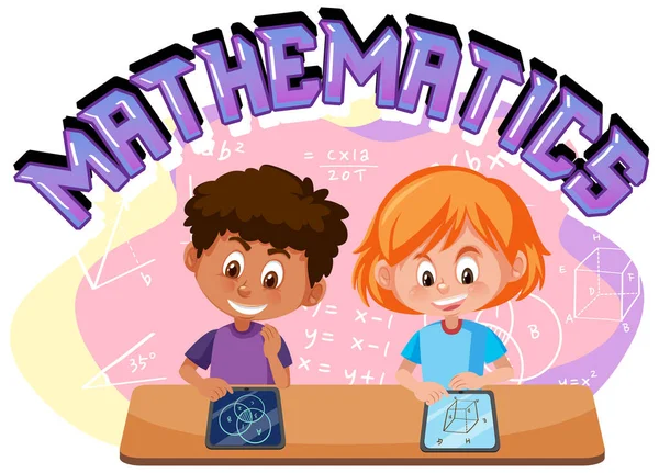 Dzieci Uczące Się Matematyki Symbolem Matematycznym Ilustracją Ikony — Wektor stockowy