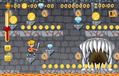 Yeraltı lav temalı Platformer oyun şablonu