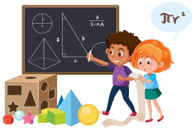 Öğrenci karatahta illüstrasyonu kullanarak matematik öğreniyor