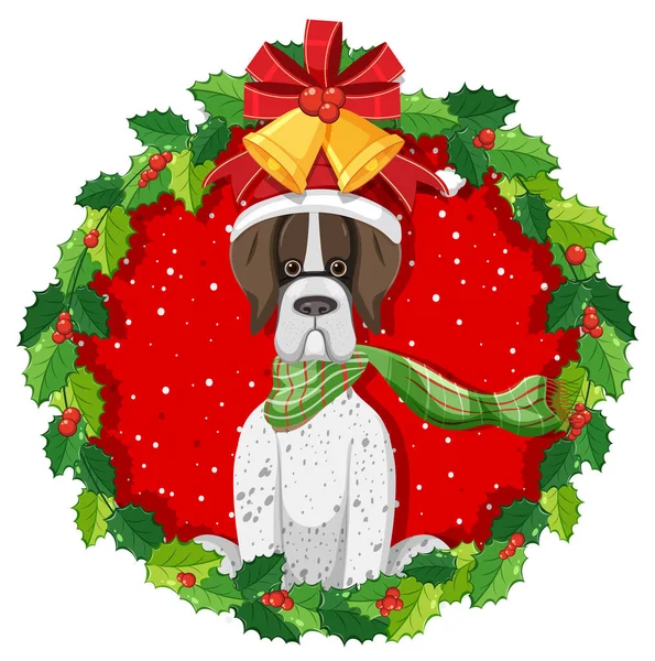 Zeichentrickhund Weihnachtskranz Isolierte Illustration — Stockvektor