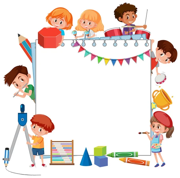 Leere Tafel Mit Vielen Schulkindern Zeichentrickfigur Illustration — Stockvektor