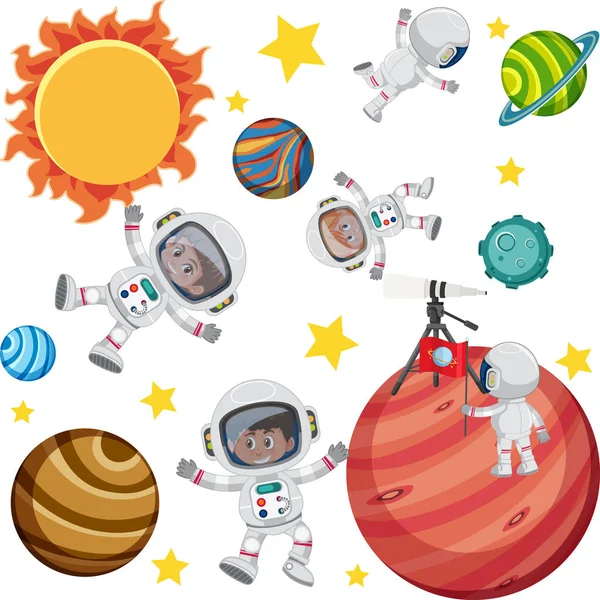 Astronaut Kosmické Sluneční Soustavě Ilustrace — Stockový vektor