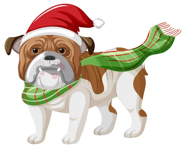 Bulldogge Mit Weihnachtsmütze Zeichentrickfigur Illustration — Stockvektor