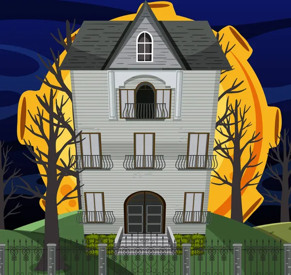 Haunted Halloween Mansion Night Illustration — Stock Vector