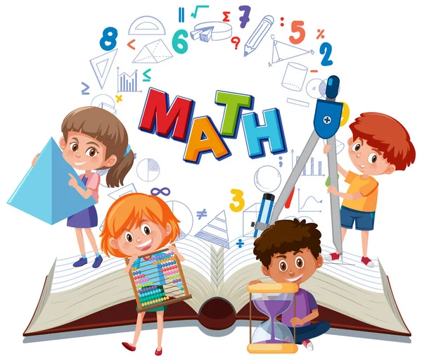 Barn Lär Sig Matematik Med Verktyg Bok Isolerad Illustration — Stock vektor