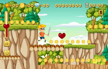 Sikke Koleksiyonu Platformer Oyun Şablonu Çizimi