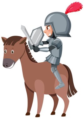 Beyaz arkaplanda ata binen at çizgi film karakteri