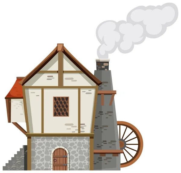 Altes Mittelalterliches Haus Isoliert Auf Weißem Hintergrund Illustration — Stockvektor