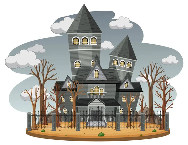 Haunted House Grey Sky Illustration — Stock Vector