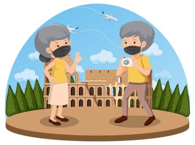 Covid-19 salgını sırasında Roma 'ya seyahat eden yaşlı bir çift.