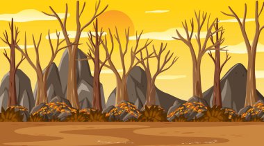 Gün batımı illüstrasyonunda boş park manzarası