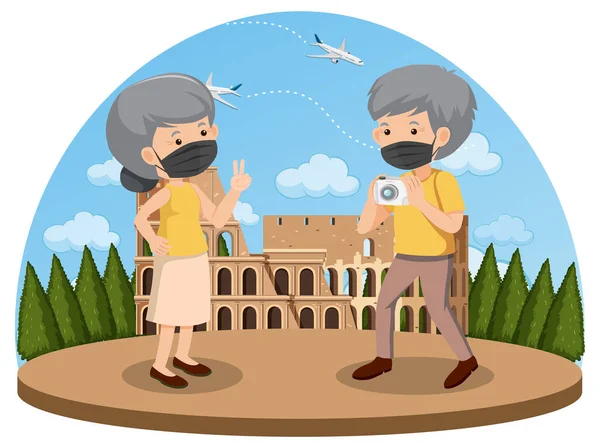 Covid-19 salgını sırasında Roma 'ya seyahat eden yaşlı bir çift.