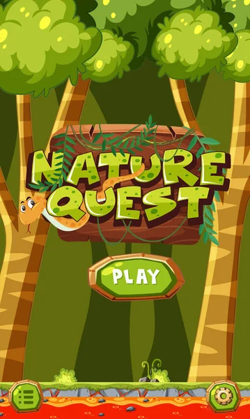 Affiche Jeu Plateforme Avec Logo Nature Quest Illustration Bouton Jeu — Image vectorielle