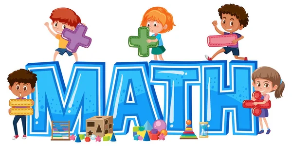 Isolated Mathematics Font Banner Kids Holding Math Symbol Ilustracji — Wektor stockowy