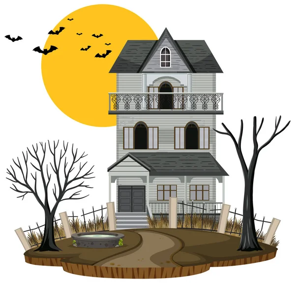 Halloween Assombrado Casa Fundo Branco Ilustração —  Vetores de Stock