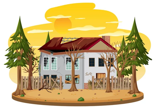 Isolated Old Broken House Rural Illustration — Stock Vector