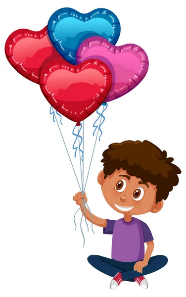 在白色背景图上拿着心脏气球的孩子 — 图库矢量图片