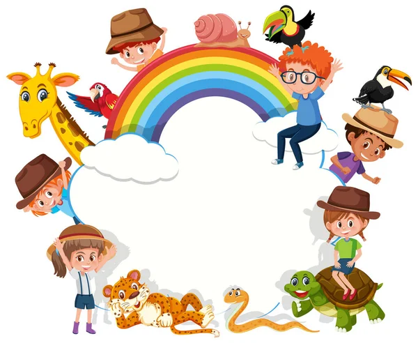 Bandeira Nuvem Vazia Com Ilustração Crianças Animais Zoológico —  Vetores de Stock