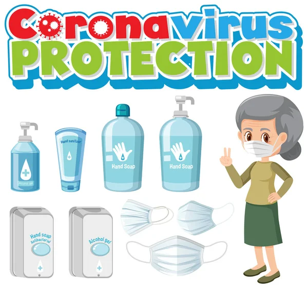 Coronavirus Skydd Med Alkohol Saneringsmedel Produkter Illustration — Stock vektor