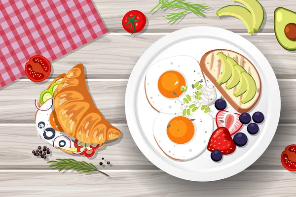 Set Petit Déjeuner Avec Légumes Sur Illustration Table — Image vectorielle