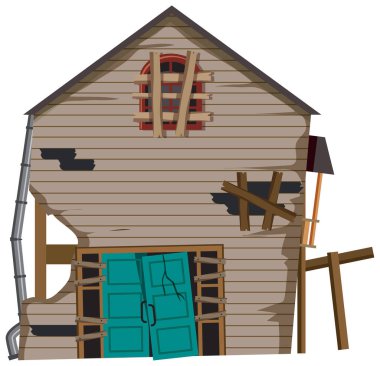 Beyaz arkaplanda terk edilmiş bir ev