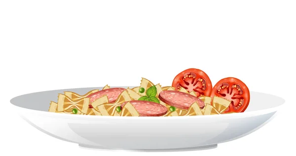 Spageti Dengan Salami Dan Tomat Ilustrasi Terisolasi - Stok Vektor