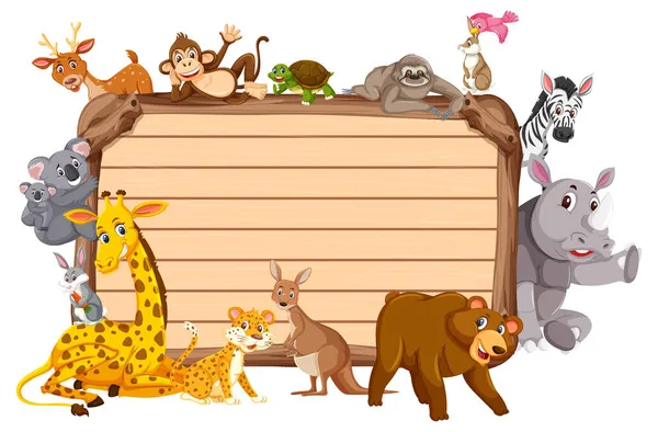 带有各种野生动物图解的空木板 — 图库矢量图片