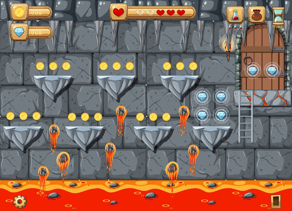 Lava Cave Platformer Game template  illustration