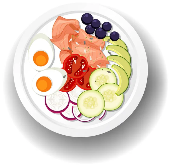 Υγιεινό Γεύμα Σολομό Και Σαλάτα Εικονογράφηση — Διανυσματικό Αρχείο