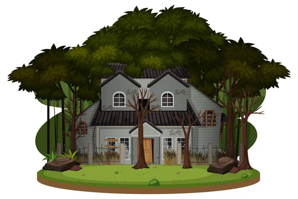 Starý Strašidelný Dům Lese Ilustrace — Stockový vektor