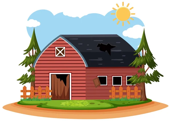 Isolated Old Broken Farm House Rural Illustration — Stock Vector