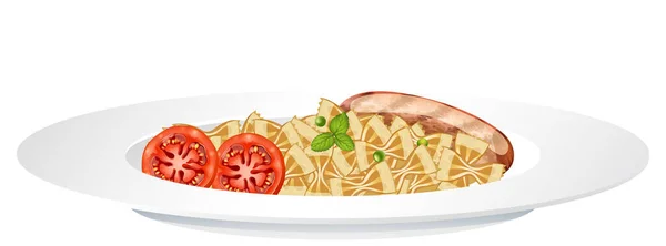 Pasta Farfalle Com Salsicha Tomate Ilustração — Vetor de Stock