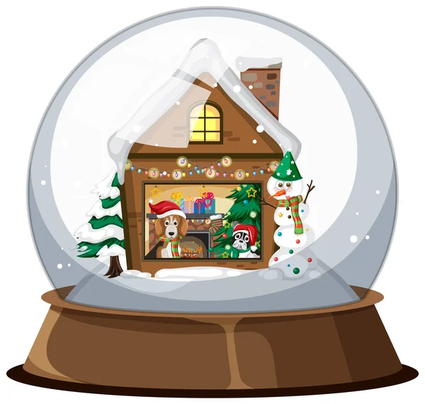 Maison Noël Globe Neige Sur Fond Blanc Illustration — Image vectorielle