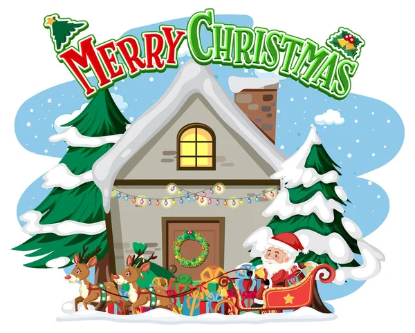 Kışlık Süslemelerle Dolu Mutlu Noeller Metin Logosu — Stok Vektör