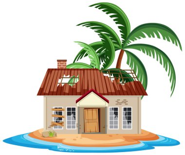 Ada illüstrasyonunda eski terk edilmiş bina