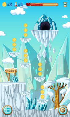 Sikke Koleksiyonu Platformer Oyun Şablonu Çizimi
