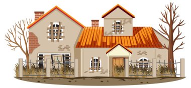 Kırsal illüstrasyonda izole edilmiş eski bir ev