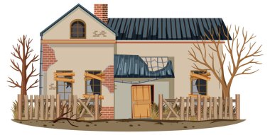 Kırsal illüstrasyonda izole edilmiş eski bir ev