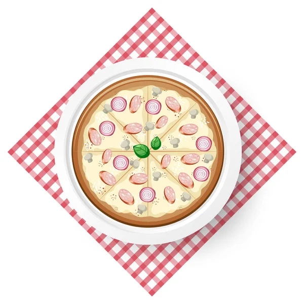 Ovanifrån Ost Pizza Bordsduk Illustration — Stock vektor