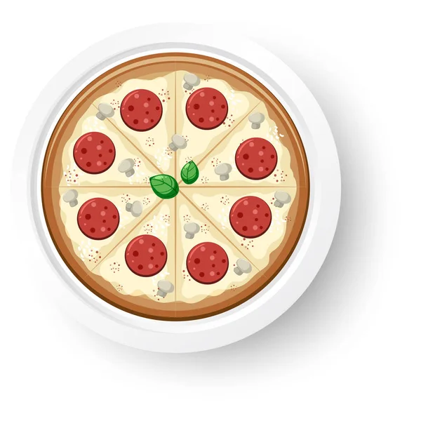 Vista Superior Pizza Queso Salami Sobre Fondo Blanco Ilustración — Archivo Imágenes Vectoriales