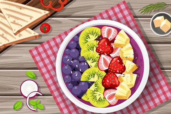 Ansicht Von Obstsalat Auf Holztisch Illustration — Stockvektor