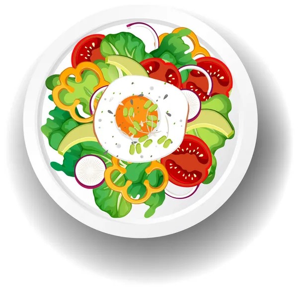 新鮮な野菜サラダボウルイラストと健康的な食事 — ストックベクタ