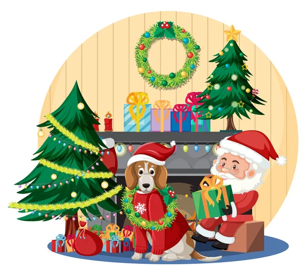 Santa Claus Sněhulákem Vánoční Stromeček Ilustrace — Stockový vektor