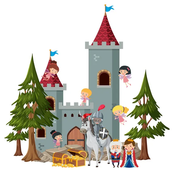 Família Medieval Real Castelo Ilustração —  Vetores de Stock