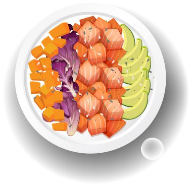 Somon salatası resimli sağlıklı yemek kasesi.