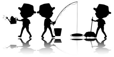 Beyaz arkaplan illüstrasyonunda refleksli bir grup çocuk silueti