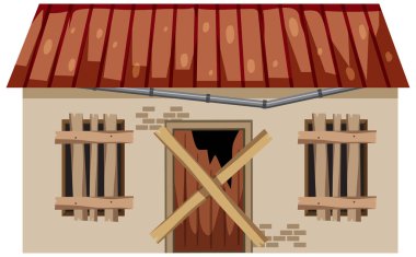 Beyaz arkaplanda terk edilmiş bir ev