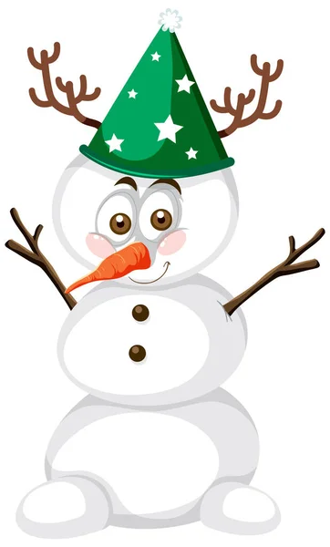 Snowman Wearing Christmas Hat Cartoon Character Illustration — Stock Vector