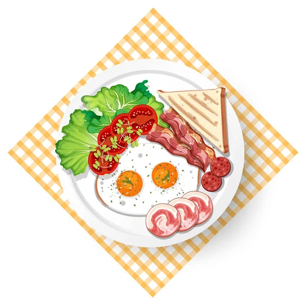 Sarapan Sehat Dengan Ilustrasi Telur Daging Dan Roti - Stok Vektor